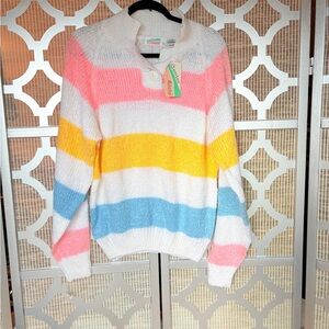 NWT Striped Cowl Neck Sweater in Pink, Yellow, Blue, and White